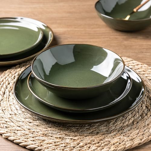 Image of AmorArc Ceramic Dinnerware Sets for 4, 12Pcs Plates and Bowls Sets Dishes | Stoneware Handmade Reactive Glaze Dinner Set, Highly Scratch Resistant | Dishwasher & Microwave Safe Dishware
