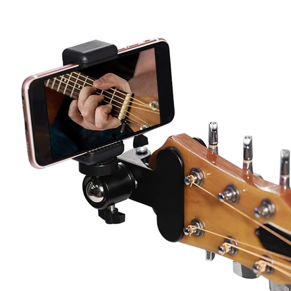 HUIOP Supporto Per Telefono Per Chitarra – Girevole 360° E Compatibile Con Larghezza 5,5-7,5cm, Perfetto Per Elettrica, Basso E Ukulele