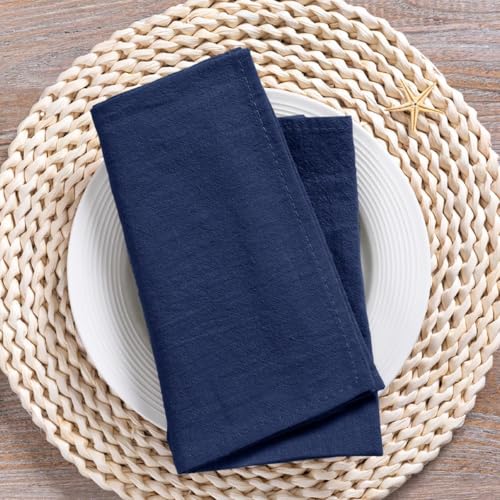 Image of MLMC 8 Pack Navy Blue Cloth Napkins Rustic Washable Cotton Linen Napkins Set of 8 17 inchx17 inch Reusable Dinner Napkins Cloth for Wedding Party Events Everyday Use Decor