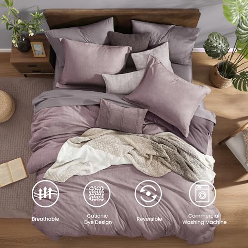 Monbix Queen Comforter Set - 7 Pieces Cationic Dyeing Lilac Bed in a Bag Queen Bedding Sets with Comforter, Sheets, Pillowcases & Shams, Reversible Bedding Comforters Sets