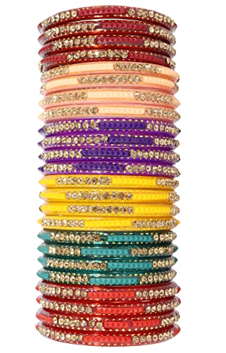 Image of NMII Fancy Glass Bangle Set For Women & Girls | Kada Bangles For Daily Use | Kaanch Ke Kade | Multicolor Kada Set | Chudi For Women | Fancy Women's Bangles For Wedding, Party & Gift
