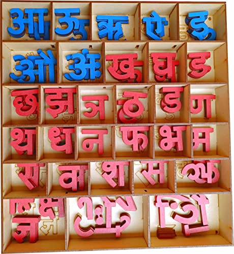 Image of Wooden Montessori Preschool Movable Hindi Letters | 296 Letters (4 Sets of Vowels, 4 Sets Consonant & 8 Sets of matras) | with Wooden Organizer Box and Magnetic Backing