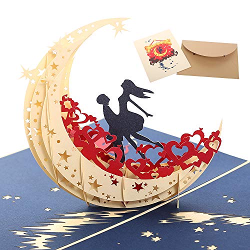 Handmade 3D Pop Up Cards - Fairy Moon Handmade Pop Up Greeting Card For Your Loved Ones, Wedding Anniversary Card For Couple, Valentine Day, Happy Birthday Cards #TOP4