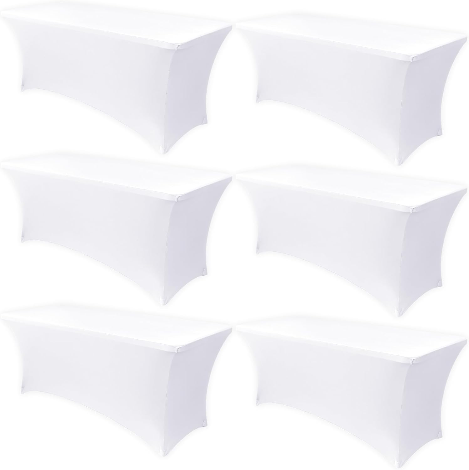 Obstal 6 Pack Stretch Spandex Table Covers for 6 Foot Tables - 6 FT Universal Rectangular Fitted Tablecloth Protector for Wedding, Banquet, Party (White, 72 Length x 30 Width x 30 Height Inches)