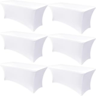 Obstal 6 Pack Stretch Spandex Table Covers for 6 Foot Tables - 6 FT Universal Rectangular Fitted Tablecloth Protector for Wedding, Banquet, Party (White, 72 Length x 30 Width x 30 Height Inches)