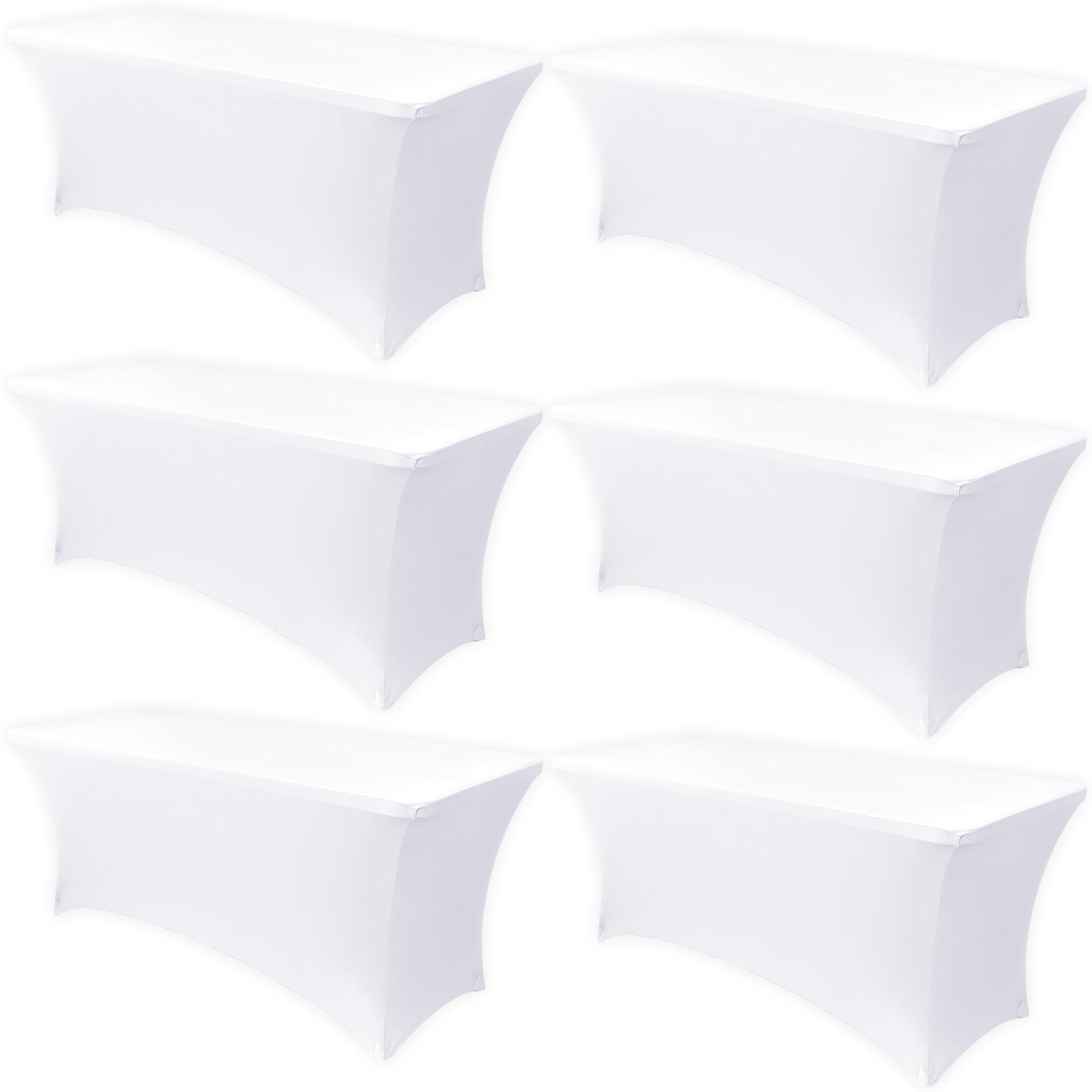 Photo 1 of Obstal 6 Pack Stretch Spandex Table Covers for 4 Foot Tables - 4 FT Universal Rectangular Fitted Tablecloth Protector for Wedding, Banquet, Party (White, 48 Length x 24 Width x 30 Height Inches)
