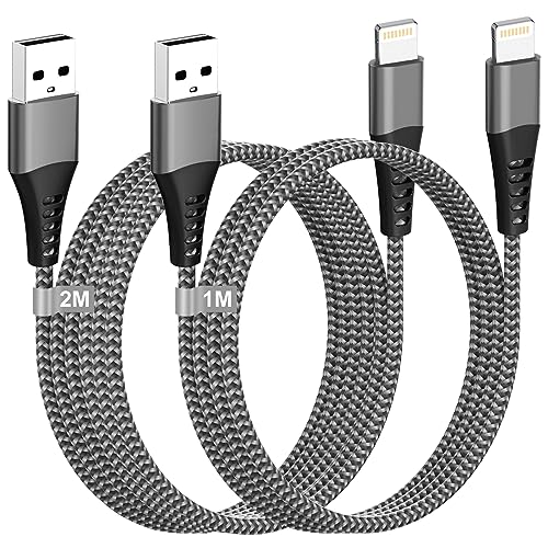 USB iPhone Charger Cable 1M+2M[MFi Certified], USB to Lightning Cable Fast iPhone Charging Cable USB iPhone Cable iPhone Lead Wire iPad Charger Cable for Apple iPhone 14/13/12/11 Pro Max/XS/X/8/7/6/SE