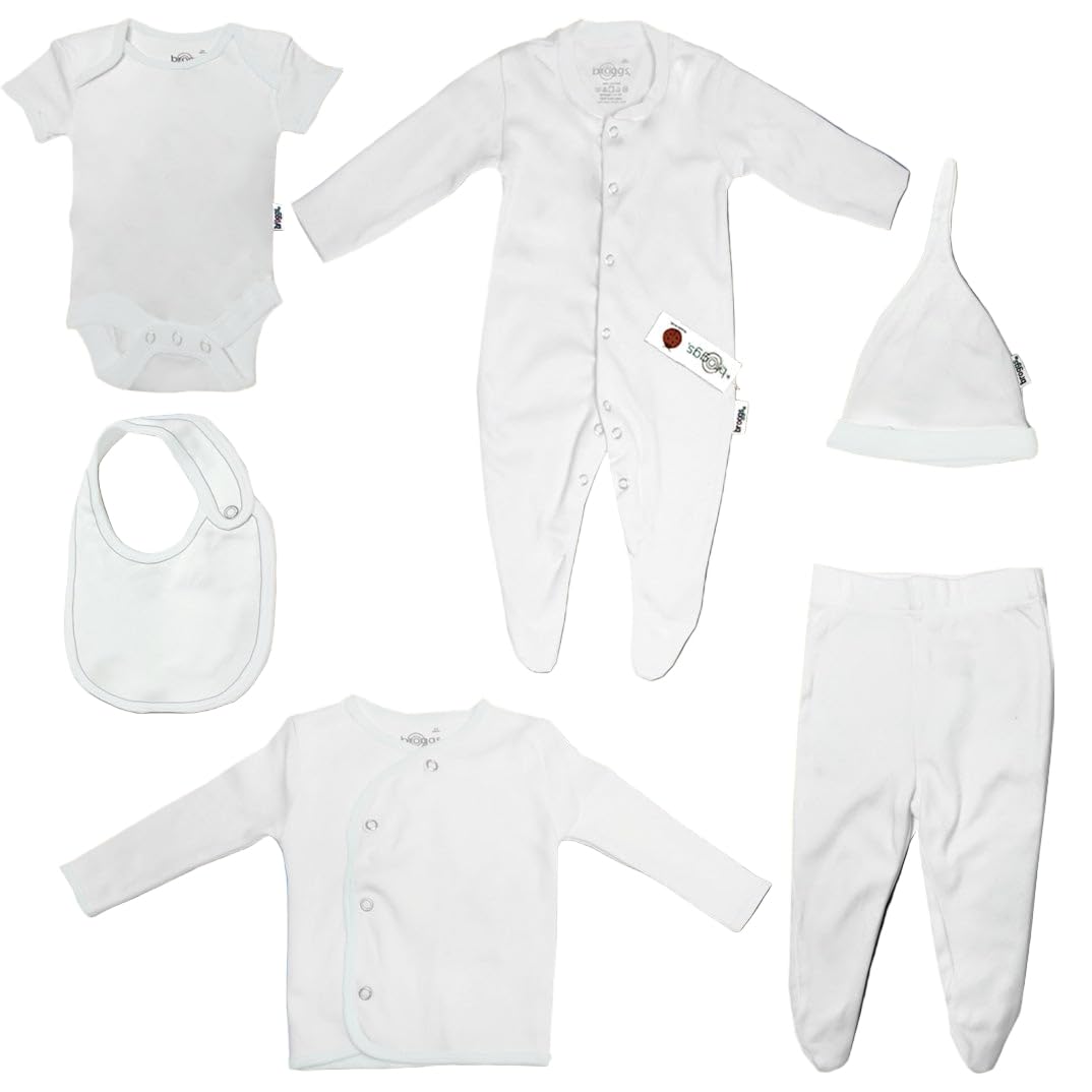 Broggs White Baby Set | 100% Cotton | 6-Pieces | Hat | Bib | Jacket | Sleepsuit | Bodysuit | Leggings | Available In 3 Sizes - Newborn – 6 Months | (3-6 Months)