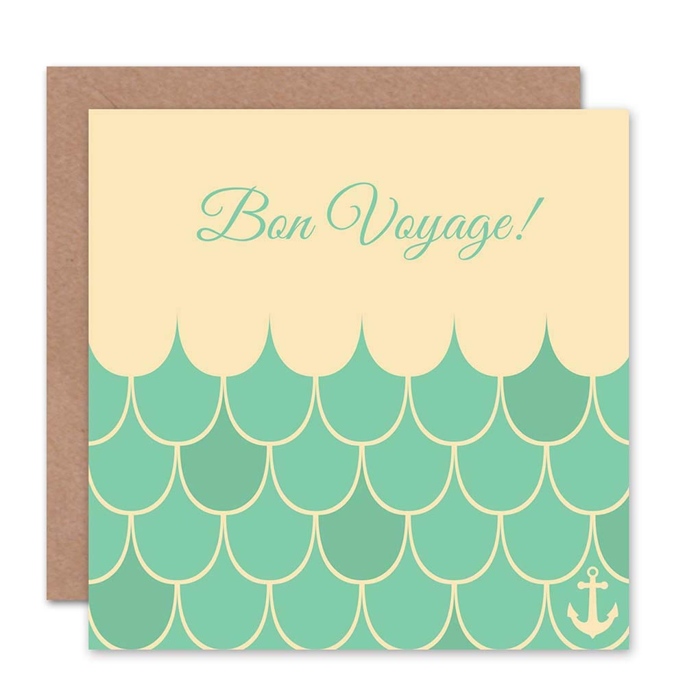 Wee Blue Coo Blue Wee Coo Bon Voyage Abstract Ocean Waves Sailor Pattern Blank Greetings Card