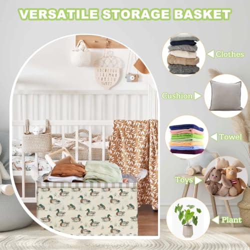 Image of Duck Baby Shower Decorations,Duck Storage Baskets,Mallard Ducks Nursery Decor,Large Square Canvas Laundry Hamper With A Waterproof PE Coating,Foldable Kids Toy Clothes Bins for Bedroom