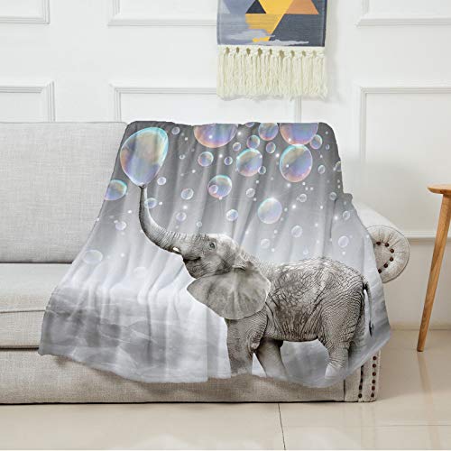 Elephant Throw Blanket,Flannel Fleece Blanket,Soft Cozy Fuzzy Comfy Warm Cute Lightweight Blanket For Women Adult Girl,Kid,Baby-Decor Gift-Grey Microfiber Nap Blanket For Couch,Bed,Sofa - 60" X 50" #TOP3