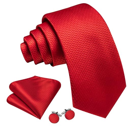 Image of Barry.Wang Plaid Ties for Men Silk Necktie Handkerchief Cuff Links Set