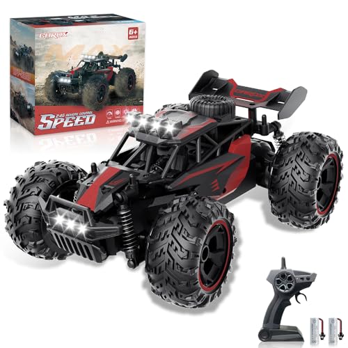 Carox Voiture Télécommandée pour Enfants 6-10 Ans | 2,4 GHz 25 km/h, 1:18 Off Road Monster Truck avec Phare et Éclairage de Châssis, Cadeau d’Anniversaire pour...