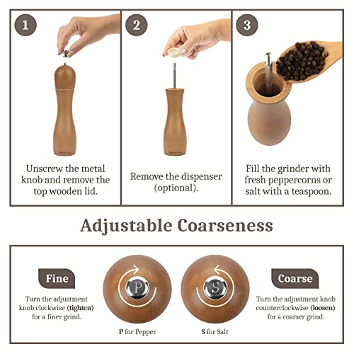 Grind'oro Wood Salt And Pepper Grinder Set | Wooden Pepper Grinder Mill, Adjustable Refillable Wooden Salt And Pepper Grinder Set | Ceramic & Carbon Steel Salt And Pepper Grinder Wood [Perugia T-8] #TOP5