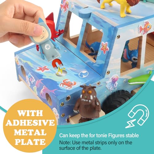 Image of Ocean Theme Car for Tonies Box Shelf Storage for Toniebox 1 /2 Player Tonies Figures Characters for Children with 35Pcs DIY Adhesive Metal Plate & 3 Ocean Animal Stickers, Rolling Display & Storage