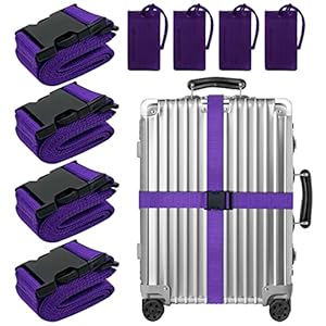8 Pack Luggage Straps Suitcase Tags Set,Adjustable Suitcase Belts TSA Approved Silicone Luggage Tags Travel Suitcase Tags with Name ID Card for Luggage Suitcase Travel Accessories – Purple