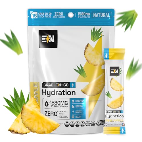 EN Engineered Nutrition, Sugar-Free Electrolytes Powder Packets – Keto Electrolytes Hydration Packets, Single-Serving Electrolytes, Zero Calories, Vegan, Non-GMO, Organic, Gluten-Free, Pineapple 18 CT