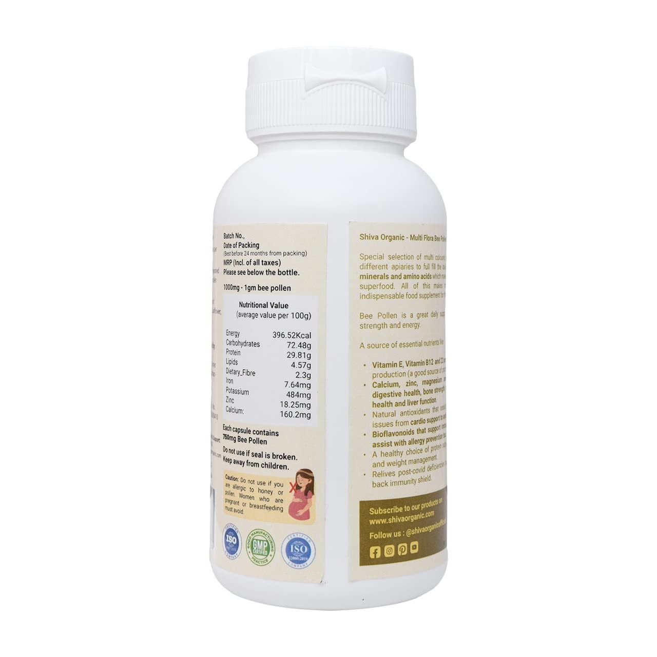 Shiva Organic Multiflora Bee Pollen Capsules - 100% Pure Natural - Plant Based Protein, immunity & Energy Booster | High in Vitamin & Minerals | daily Supplement (750 mg) — Amazon image 7
