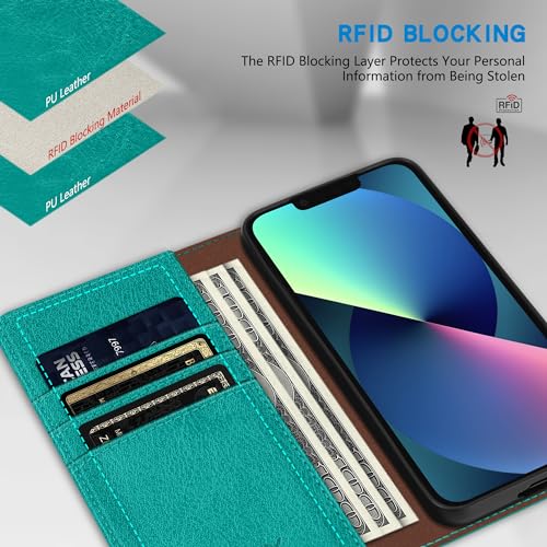 Image of ZZXX for iPhone 13 Mini Wallet Case Strong Magnetic 5.4 inch,Lake Blue