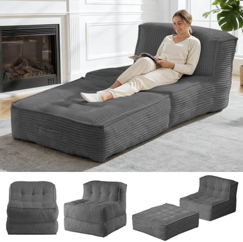 AOLVDOW Folding Sofa Bed, 5-in-1 Convertible Sleeper Reading Chair Corduroy Futon Sofa Bed, Foldable Mattress with Back Support, Portable Fold Out Chair Bed Comfy Floor Lounge for Living Room Bedroom