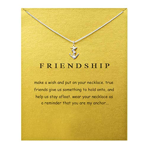 LANG XUAN Friendship Anchor Necklace Good Luck Butterfly Pendant Chain Necklace with Message Card Gift Card for Women Girl