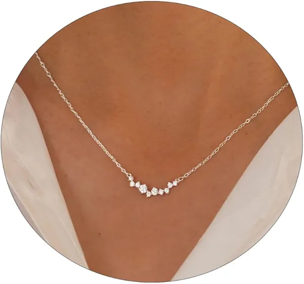 Feskive CZ Diamond Necklace for Women Dainty Square Cubic Zirconia Splints Solitaire Pendant Necklace for women 14kGold/Silver Plated Different Width Square CZ Pendant Necklaces Simulated Diamond Bridesmaid Jewelry for Women
