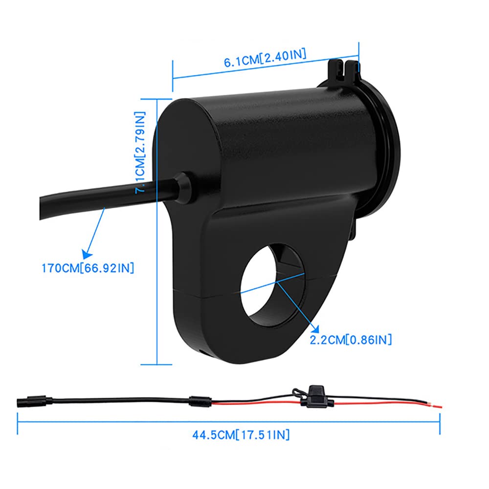 Riloer Chargeur de téléphone Portable de Moto en Alliage d'aluminium USB Dual QC3.0 Charge Ultra Rapide avec voltmètre + Interrupteur étanche Noir pour Smartphones, tablettes et GPS