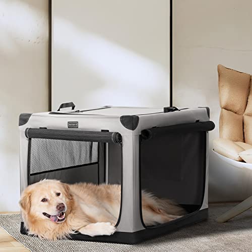 Petsfit Hundebox faltbar, Hundebox für zuhause Verstellbarer Stoffbezug mit Spiraleisenrohr, Hundetransportbox Auto Stoff für große mittlere kleine Hunde,Leicht zu Verstauen