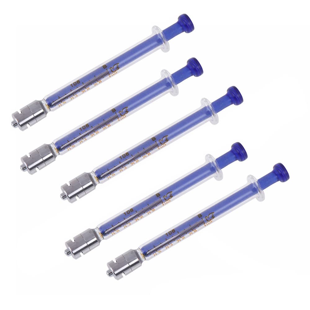Buy 5 Pack Glass Syringes with Caps, 1ml Blue Luer Lock Reusable Glass
