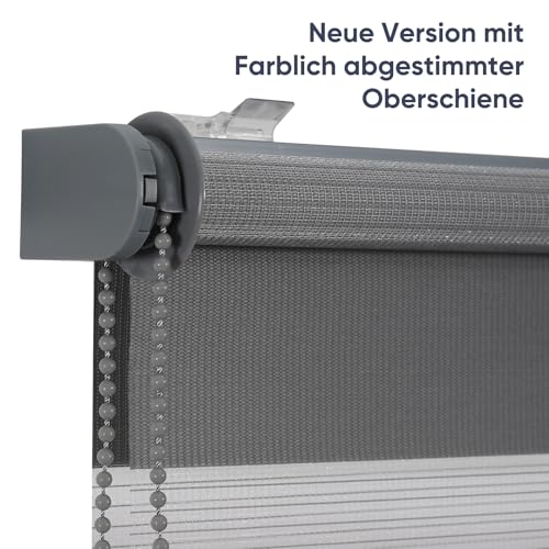 Sekey Doppelrollo Klemmfix ohne Bohren für Fenster, Doppelrollo 105 cm breit, Duo Rollo Jalousie Sonnenschutz, 105x210cm, Dunkelgrau – Ansicht 7