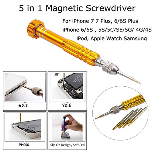 Ogodeal 5 in 1 Screwdriver Kit for Apple iPhone X 8 8 Plus 7 Plus 6s 6 Plus, Y000 Triwing, 0.8 Pentalobe,PH000 Phillips, Flathead T5 Trox Screwdriver Repair Tool Set for Samsung, LG,Motorola,Huawei