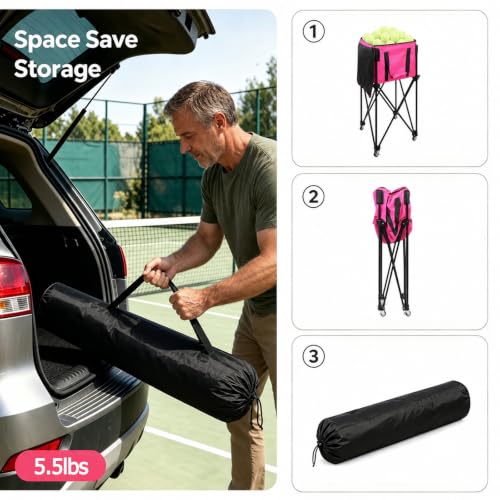 Image of Tennis Ball Hopper& Pickleball Basket,Foldable Tennis Ball Basket for Extended Training, Ball Cart with Storage Bag