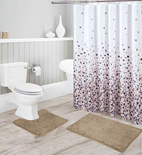 15-Piece Chenille Bathroom Set with Anti-Slip Mats and Shower Curtain