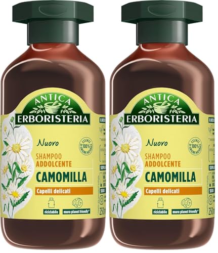 Antica Erboristeria - Shampoo Addolcente alla Camomilla per Capelli Delicati, Formula Vegan senza Siliconi e Coloranti - 250ml (Confezione da 2)