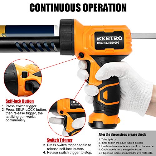 BEETRO Cordless Caulking Gun, 6V Automatic Adhesive Gun, 1/10 or 300ML Tube, 70mm/min Caulking Speed, Using 4 AA Batteries (Not Include)
