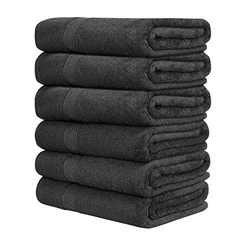 Hotel & Spa 100% Cotton Bath Towels Pack of 6, Ultra Soft, Quick Dry, Lightweight, Highly Absorbent, Perfect for Face, Hands, Spa, Gym, Hotel, Resort & Daily Use – Grey (24″ x 48″)