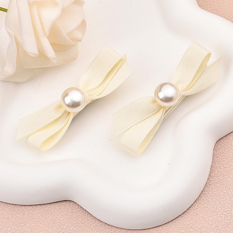 2Pcs Pinzas Pelo con Lazo y Perlas Blanco miniatura 3