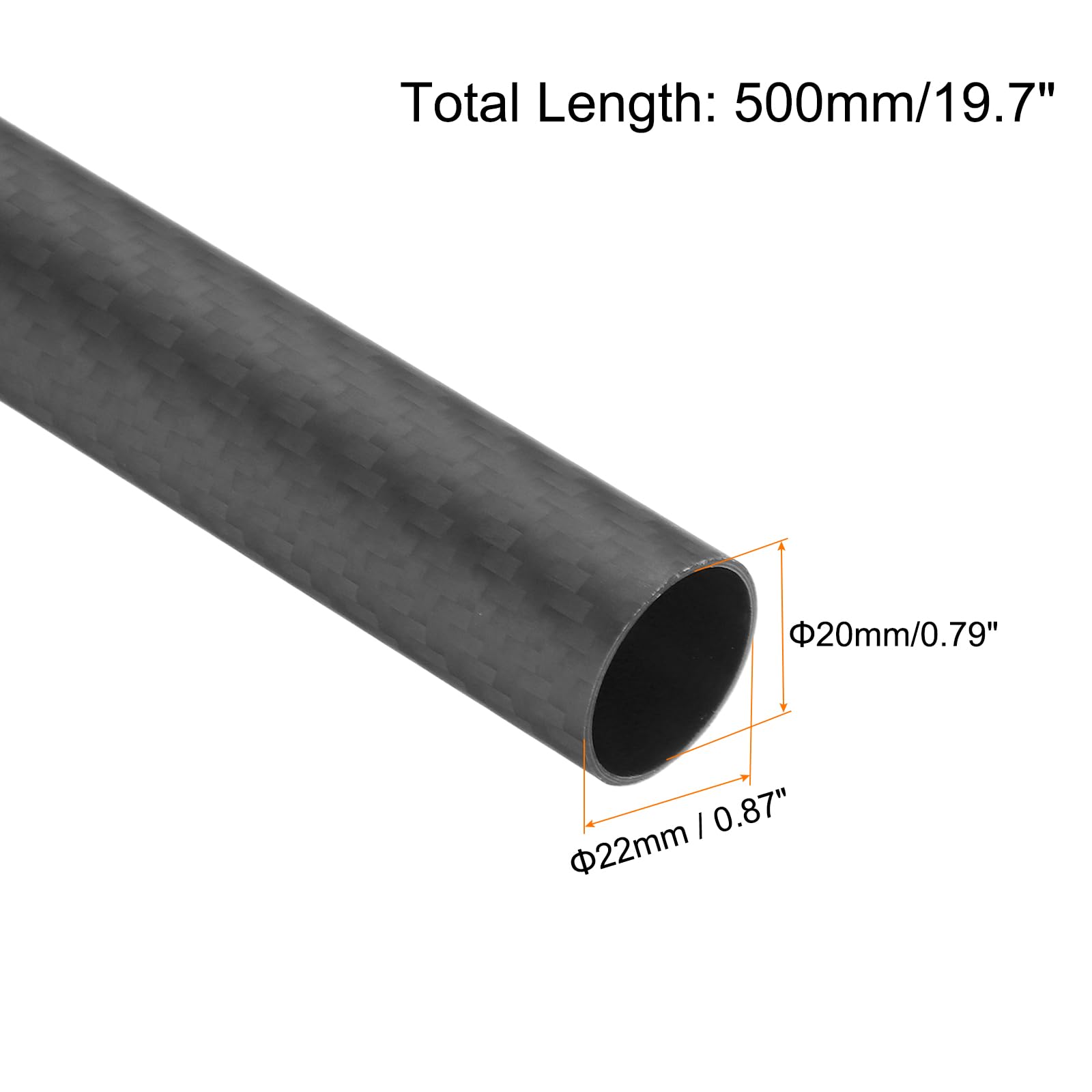 QUARKZMAN 2 Stück Carbon Fiber Tube 20 x 22 x 500mm Matte Surface Rod 3K Roll Wrapped Pure Carbon Round Tubing für RC Airplane Multicopter