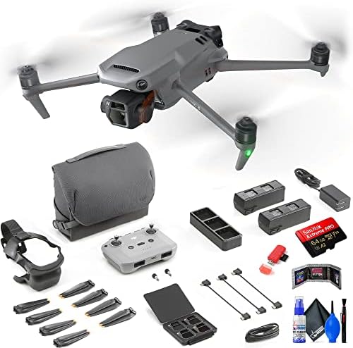 DJI Mavic 3 Fly More Combo – Camera Drone with 4/3 CMOS Hasselblad Camera, 5.1K Video, Obstacle Sensing, 46-Min Flight, Auto Return, (CP.MA.00000440.01) + 64GB Card + Card Reader + Cleaning Kit + More