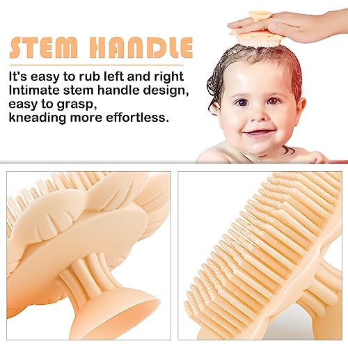 Image of Baby Bath Silicone Brush Shower Scalp Brush Exfoliate and Massage Shampoo Scalp Scrubbie for All Hair Kid Newborn Toddler（Yellow）
