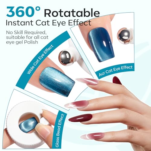 Image of Modelones 5D Automatic Cat Eye Magnet for Nails, 5Pcs Circle Nail Magnet Tool for Cat Eye Gel Polish, 360 Rotating Cat Eye Magnet Tool, U-Shaped&Ball Magnet&Hole&Heart Magnets for Glass Bead Nail Art
