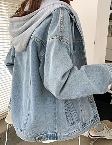LifeShe Women's denim jacket with hood oversized distressed jean jackets hoodie4