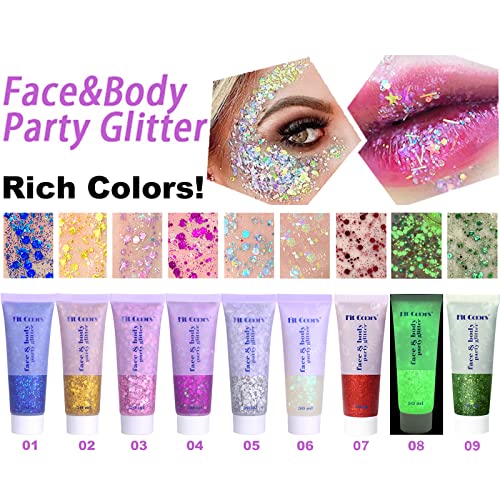 Face Glitter Gel, 2 Jars Holographic Chunky Glitter Makeup For Body, Hair, Face, Nail, Eyeshadow, Long Lasting And Waterproof Mermaid Sequins Liquid Glitter Total 6 Colors Available (#6, White, 2Pcs) #TOP1