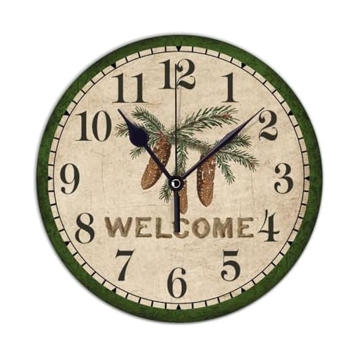 Round Clock Silent Non-Ticking, Pinecone Large Vintage Clocks Round Kitchen Wall Clocks Decor for House Bathroom Kids Room Housewarming Gift, Battery Operated 12x12 Inches