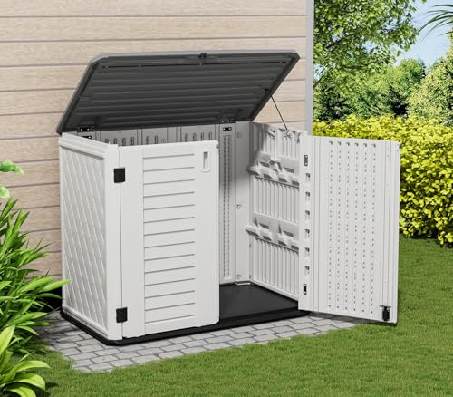 Image of ZZM 4x2.5 FT Outdoor Storage Shed, Resin Waterproof Storage Cabinet for Garden Tools with Lockable Lid,Latch (White)