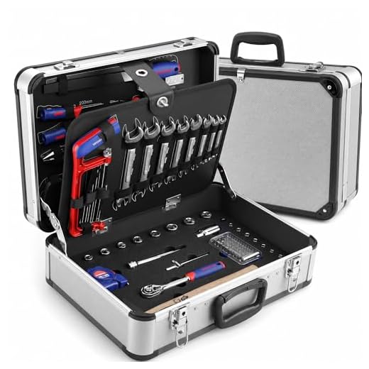 WORKPRO Haushalt Werkzeugkoffer Aluminum Werkzeugtrolley, Steckschlüssel-Satz Gabelschlüssel Universal Alu Werkzeugkiste 119-teilig