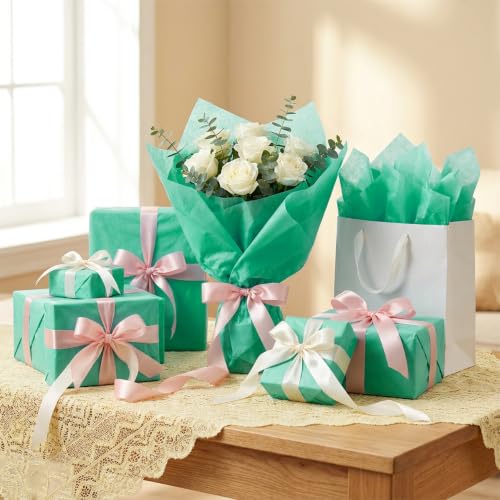 Image of Bobobag 100 Sheets Mint Green Tissue Paper, 20 inch x 14 inch, for Gift Bags, Gift Box Stuffing, Floral Bouquet Wrapping, Fragile Item Cushioning and Basket Lining