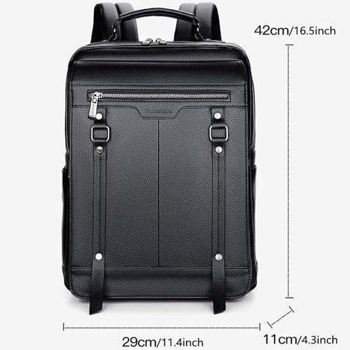 CHAO RAN Laptop Backpack for Men Leather Travel Backpack Carry on Flight Approved-Waterproof Medium Backpack Fit 15.6 Inch Notebook for College Business Office Bag with USB Charging Port2