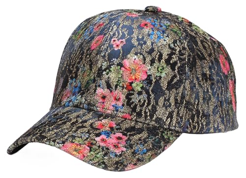Gorra de béisbol con flores para mujer con visera de encaje
