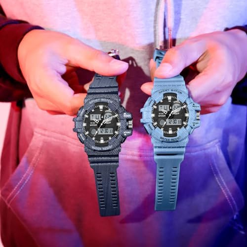 Men's Military Analog Digital Sport Casual Watch with TPU Band (Blue) - 3